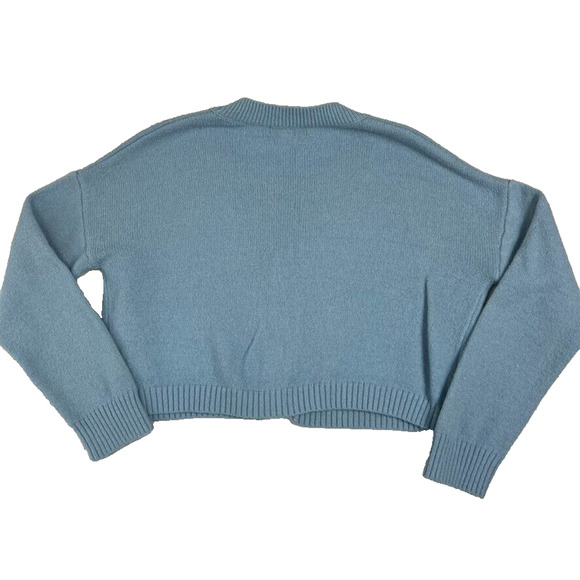 Witty Fox Cardigan Sweater L Blue Ditzy Yellow Flowers Boxy Drop Shoulder - Picture 2 of 9